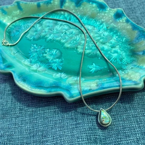 Sterling Silver Necklace and Opal Teardrop Pendant - Picture 1 of 17